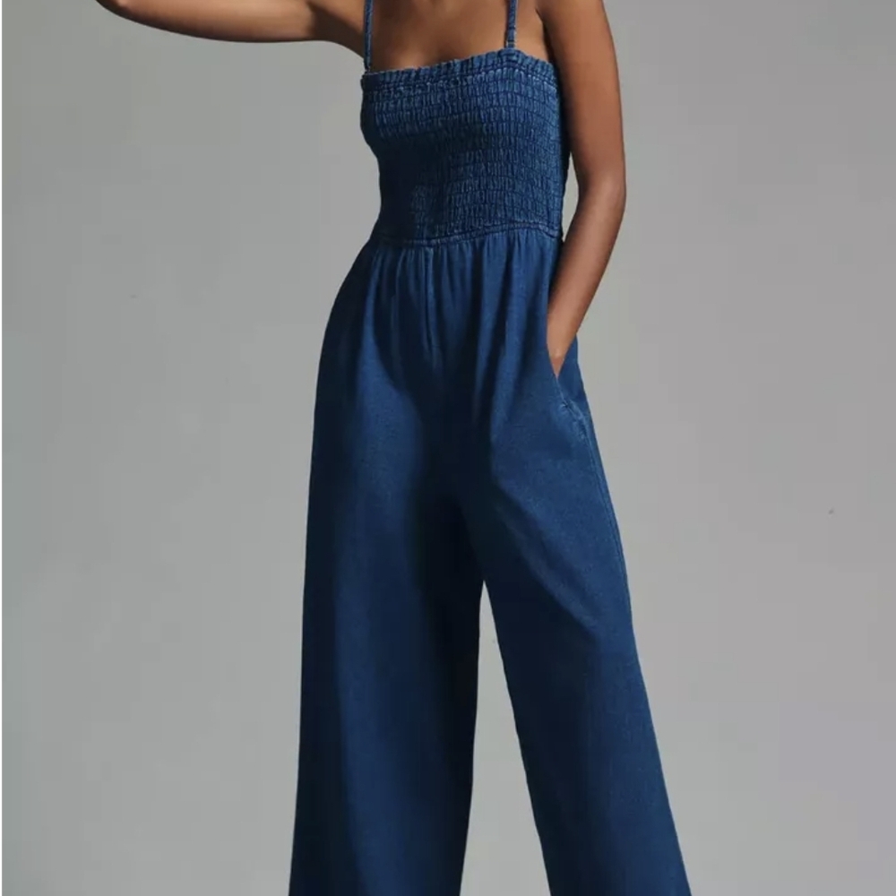 Anthropologie Pilcro Smocked Wide Leg Jumpsuit, Size Petite Small